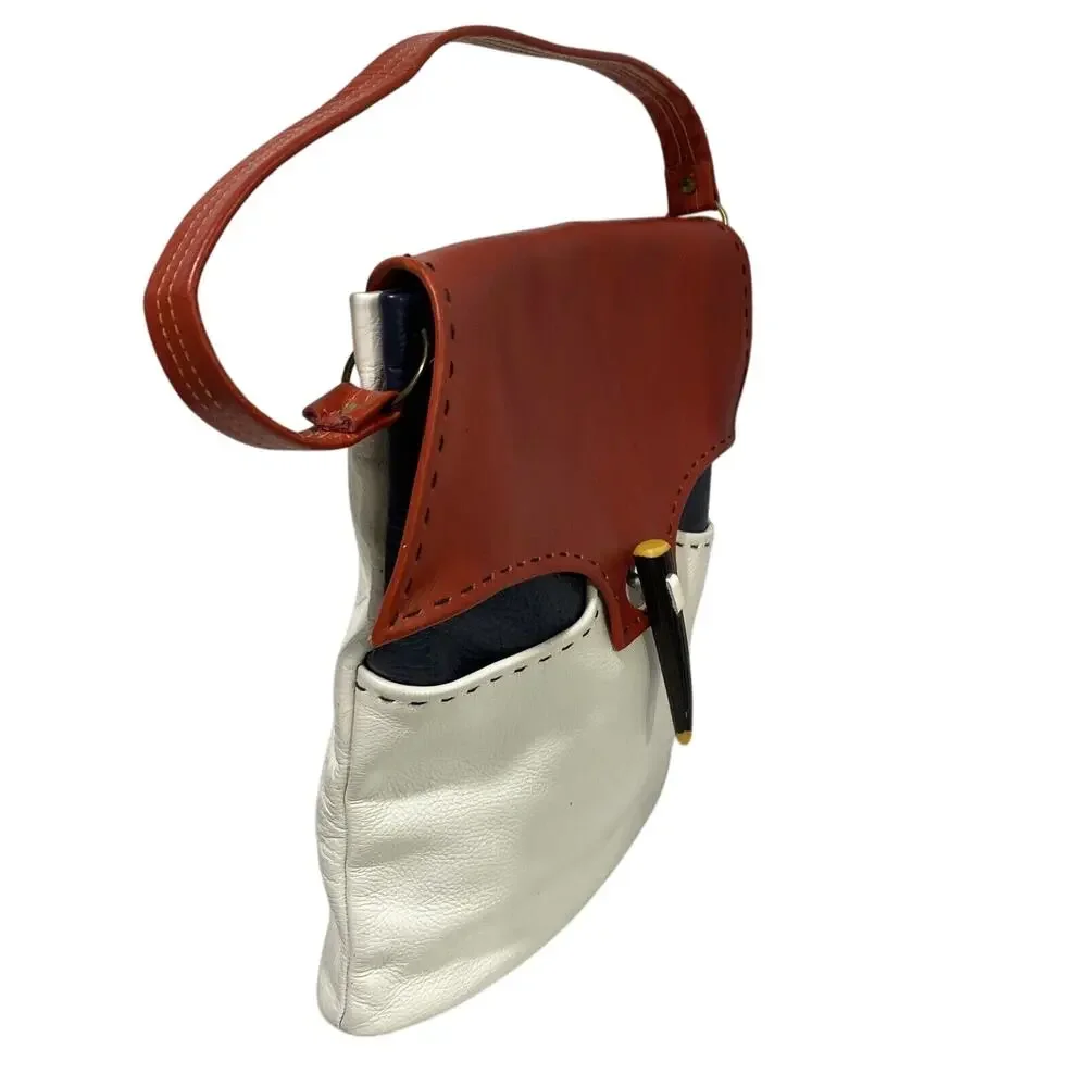 Vintage GUILD Red White & Blue Leather Purse Shoulder Bag 70s Top Stitch Fashion